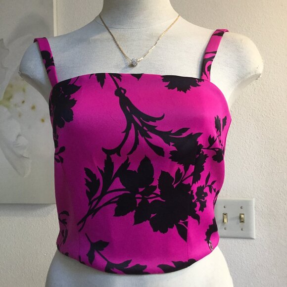 GUESS Printed Corset Bustier Crop Top Zip Back Logo Adjustable Straps Lined XS - Picture 6 of 10